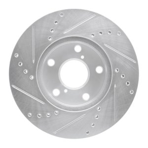 Toyota RAV4 Brake Rotor (1) - Front Right - R1 Concepts - Drilled & Slotted - Silver - `01-`05